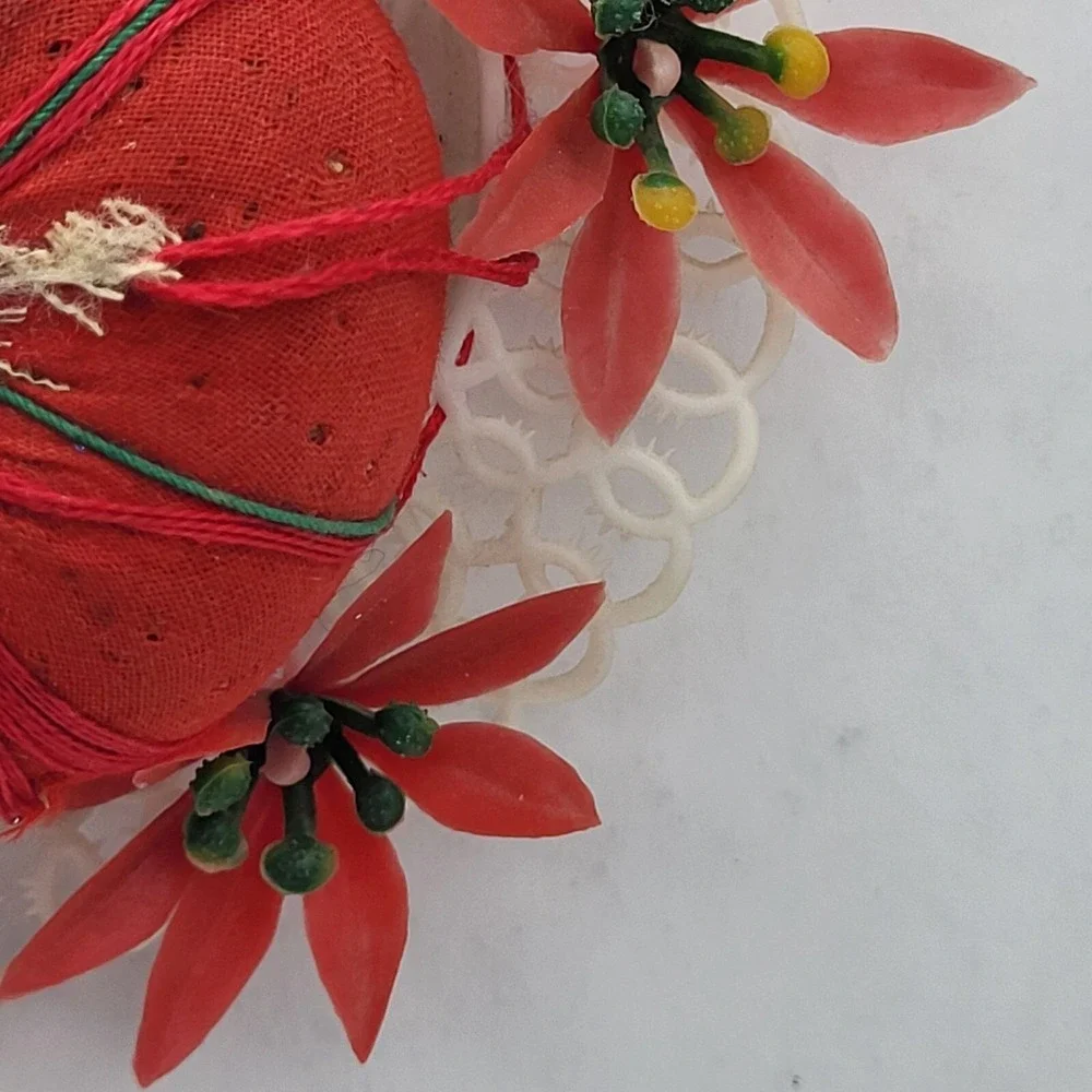 Vintage Florart Pin Cushion Plastic Lace Floral Decoration Made in Hong Kong